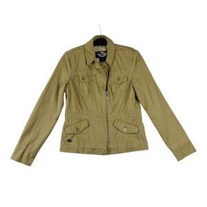 Harley Davidson khaki Womens Jacket Embroidered Biker Full Zip‎ Size M Pocket